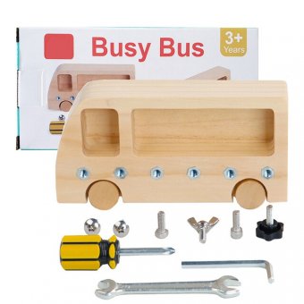 Autobuz Montessori din lemn  cu suruburi