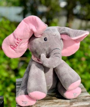 Elefant roz din plus Peek a Boo(Cucu-Bau) personalizat
