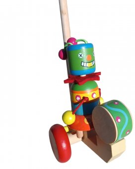 Jucarie de  impins din lemn Robot 15 cm