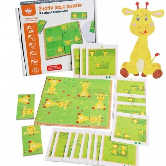 Puzzle Montessori din lemn Girafa – Joc de logica cu 10 piese