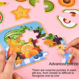 Puzzle lemn cu magnet- Fructe de feliat cu tocator